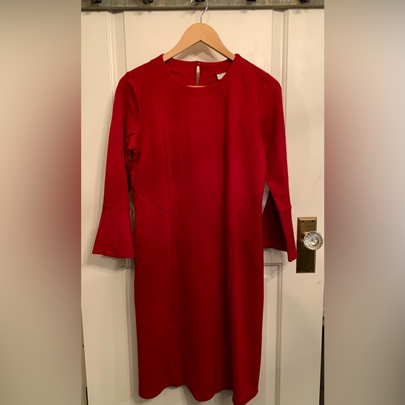 NWT J. Jill 10Tall True Red dress with trumpet sleeves - Picture 1 of 5
